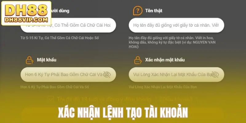 Xác nhận lệnh tạo tài khoản